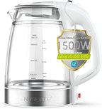 Glass & Stainless Steel Cordless Electric kettle for boiling water, Hot water boiler Electric Tea Kettle automatic shut off Boil-Dry Protection, PC Outer + Glass Inner, 1500W, 1.7L, WH
