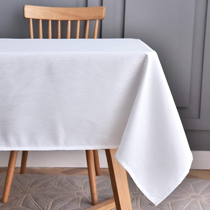 maxmill Square Tablecloth Swirl Design Spillproof Wrinkle Free Heavy Weight Soft Table Cloth Decorative Fabric Table Cover for Outdoor and Indoor Use Square 60 x 60 Inch White