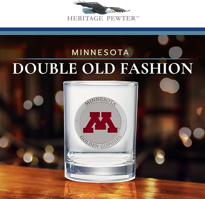Heritage Pewter Minnesota Double Old Fashion | Double Rocks Glass 14 OZ for Liquor | Expertly Crafted Pewter Glass