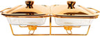 Casserole Dish Rectangle 2-in-1 Glass Baking Dish, with Stainless steel Lid and Gold rack, 1.3 Qt x 2 pcs Baking Pan For Casserole & Lasagna, Dishwasher Oven Freezer Microwave Safe