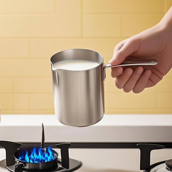 Stainless Steel Butter Warmer Pot with Scale Marks - 900ml/30.42oz Milk Heating Pot for Chocolate, Coffee, Tea - Multi-Layer Melting for Kitchen, Stovetop Safe(900ML)