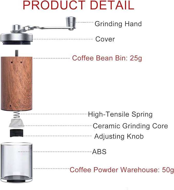 Manual Coffee Grinder, Coffee Bean Grinder with Adjustable Settings, Stainless Steel Hand Coffee Mill, Coffee Grinder Manual for Camping Home and Office (Metallic Wood)