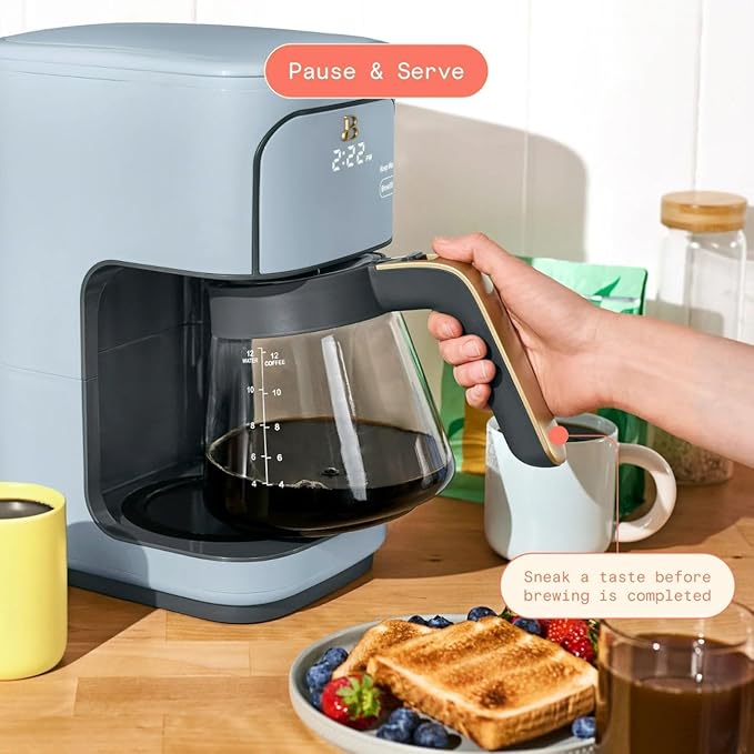 Beautiful 12-Cup Programmable Coffee Maker with Touch-Activated Display, Auto Brew Timer, Reusable Filter & Large Glass Carafe (Cornflower Blue)