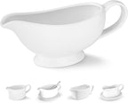 Kook Ceramic Gravy Boat, Serving Dispenser, Porcelain Pitcher for Sauces, Dressings and Creamer, Large Handle, Microwave and Dishwasher Safe, 21 oz, White