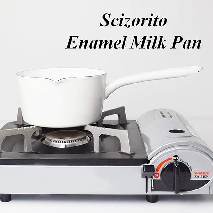 1.2L Enamel Milk Pan, Nonstick Milk Pot with Pour Spouts, Even Heat Conduction, Easy to Cook and Clean, Enamel Pot for Home Kitchen or Restaurant White