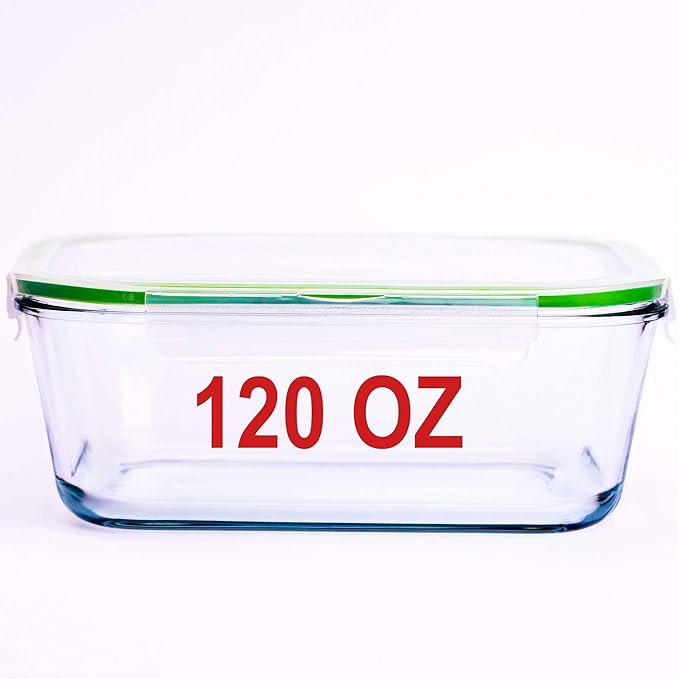 120 oz Large Glass Food Storage Containers with Airtight Lids 3.5 L Family Size Extra Large Bakeware Marinating Lock Baking Dish Container Glass Bowls Rectangle