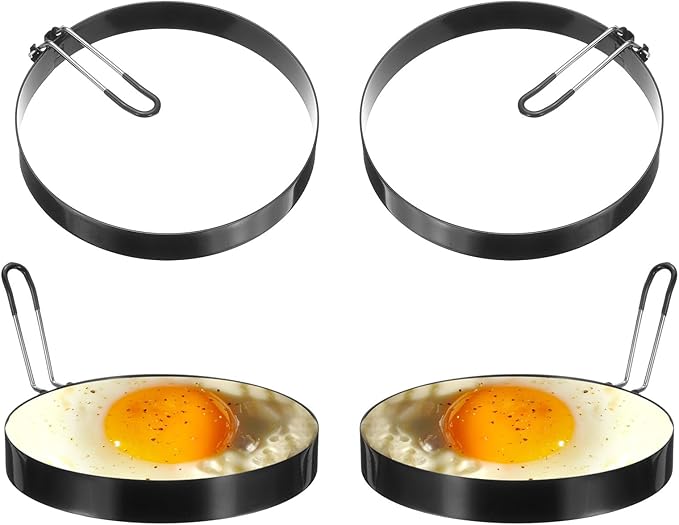 HARFINGTON 4Pcs Egg Rings 6" Stainless Steel Nonstick Round Pancake Shaper Cooking Mould for Griddle Frying Eggs Sandwich Omelets Breakfast