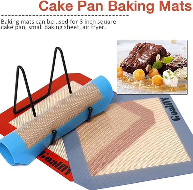 8 Inch Square Silicone Baking Mat, Set of 3 Silicone Cooking Mat for 8 Inch Cake Pan, Silicone Mat for Baking, Silicone Mat for Baking Sheet (Red, Blue, Grey)