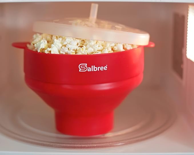 The Original Salbree Collapsible Silicone Microwave Popcorn Popper Maker Machine, Microwavable Bowl Holds 16 Cups, Uses Hot Air and Oil Always Optional - The Most Colors Available (Red)