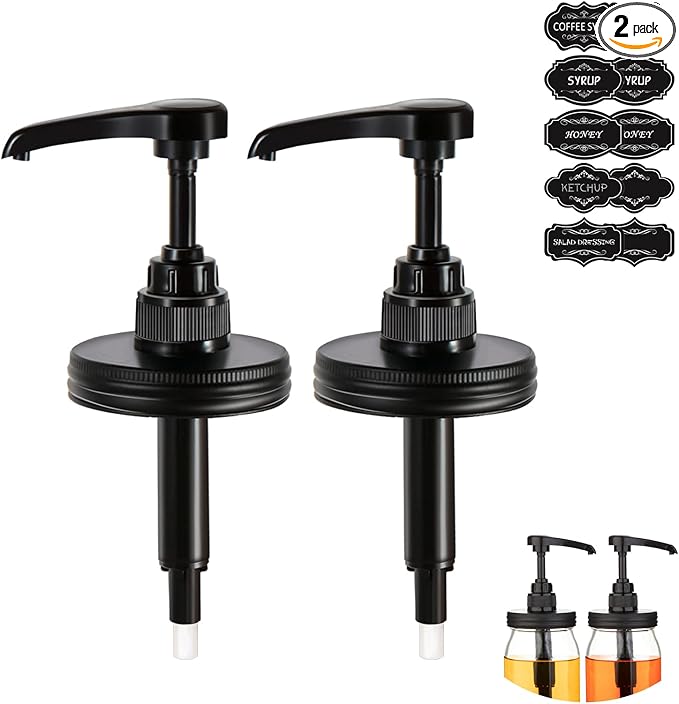 2 Packs Mason Jar Syrup Dispenser, Coffee Syrup Dispenser for Regular Mouth Mason Jar, Food Grade Rustproof Plastic Pump for Syrup, Honey, Liquid Condiments, Ketchup, Coffee Syrup and More