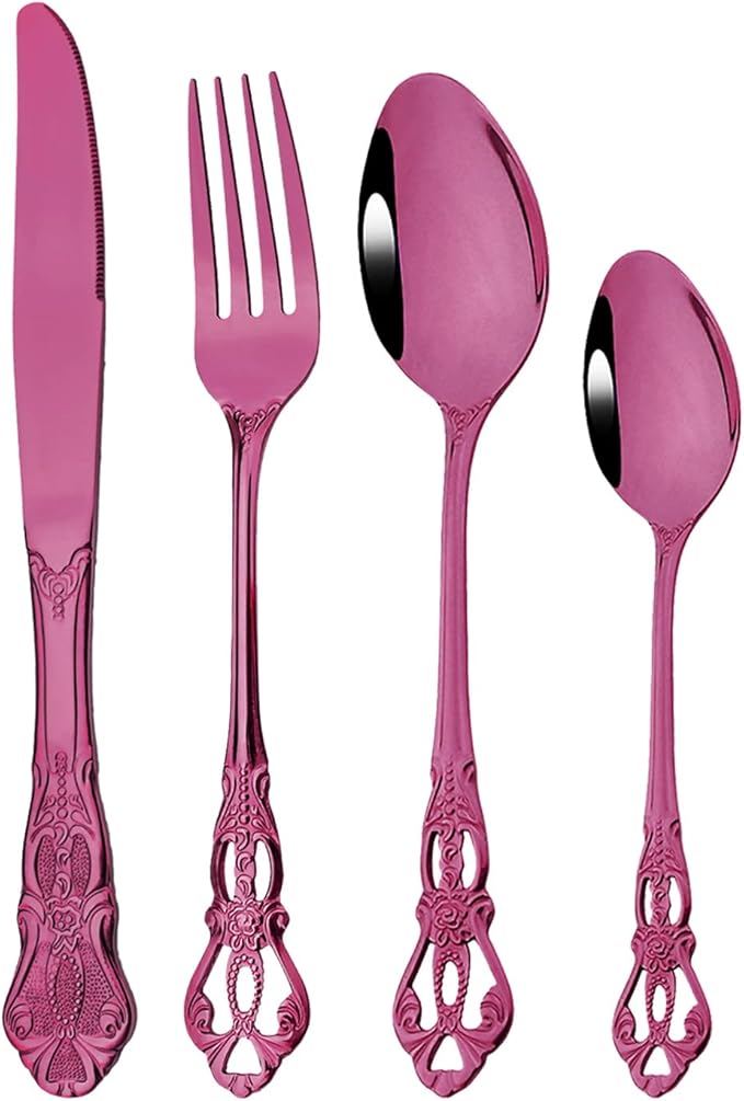 Royal 24-piece Mirror Purple Silverware Dinnerware, 18/10 Stainless Steel Luxury Flatware Service For 6 Include Knives/Forks/Spoons/Teaspoons, Dishwasher Safe