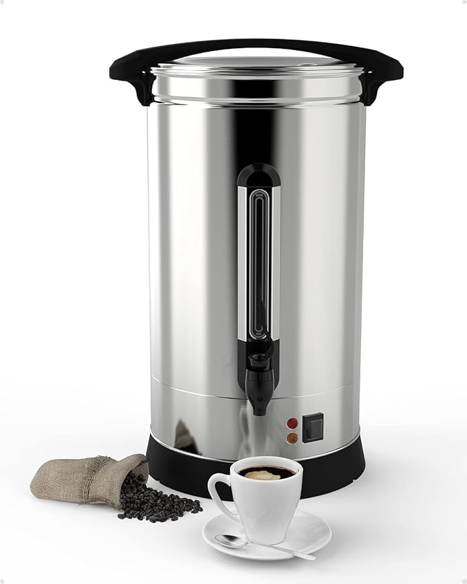 100 Cup Large Coffee Urn with Double Wall Insulation, 14L/3.8 Gallon Stainless Steel Commercial Electric Coffee Dispenser with Hot Drinks and Hot Water, for Weddings, Parties, Catering, and Buffets