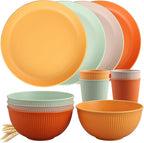 Tanice Camping Plates and Bowls Set for 4, 12-Piece Unbreakable Plastic Dinnerware, Microwave & Dishwasher Safe, Dinnerware Set with Pltaes, Bowls, Cups for Outdoor Picnic, RV, Travel Essentials