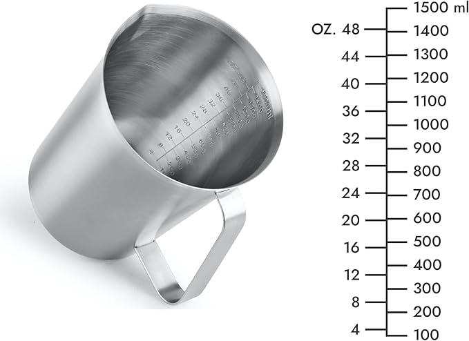CURTA 18/8 Stainless Steel Measuring Cup with Handle and Pour Lip, Metal Pitcher with Oz and ML marking, 48OZ/1500 ML- 6 Cup), Heavy-Duty Pitcher