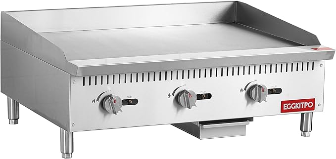36 Inch CSA Certified Commercial Natural Gas Griddle Manual Controls 90,000 BTU Countertop Flat Top Grill Hot Plate with Independeent Knob 3 Burners Stainless Steel Grill for Restaurant Use