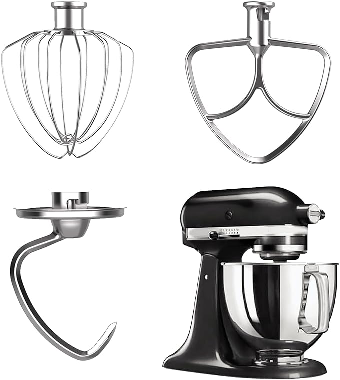 3-Piece Set Mixer Accessories for KitchenAid 4.5QT Tilt-Head Stand Mixers – K45WW, K45DH & K45B Replacement, All Stainless Steel, Dishwasher Safe