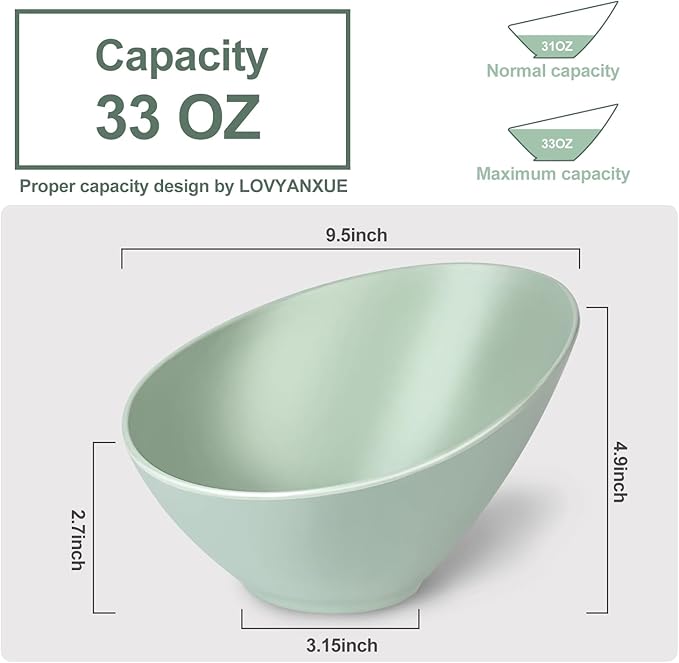 Bamboo Fiber Salad Bowls, 4 Packs Serving Bowls Blue Green, Compostable 33 Ounce Elegant Angled Bowls for Salad, Pasta, Soup, Prep, Ideal for Home and Restaurant(Blue Green, 9.5Inch)