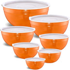 Orange Mixing Bowls with Airtight Lids, Stainless Steel Nesting Mixing Bowls Set of 7, Ideal for Baking, Prepping and Serving Food, Size 7, 3.6, 2.7, 2.1, 1.5, 1.1,0.8 QT, Stackable Design