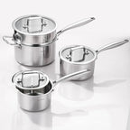 DELARLO Kitchen Pot Set, Tri-Ply Stainless Steel Saucepan Set, 1.0QT 2QT 3.5QT, Cooking Set, Fast Even Heat, Saucepan set Compatible with all Cooktops 600℉（Lids 300℉）3.5QT Pot with a Steamer