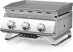 R.W.FLAME Premium 3-Burner Tabletop Propane Gas Griddle Stainless Steel Portable Outdoor Griddle,24,000 BTU Compact Flat Top Camping BBQ Grill,347 Sq. In. Cooking Area,Heavy Duty