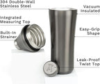 Elevated Craft Hybrid Cocktail Shaker - Premium Vacuum Insulated Stainless Steel Gunmetal Cocktail Shaker - Innovative Measuring System - Martini Shaker for the Home Bartender - 28oz Total Volume