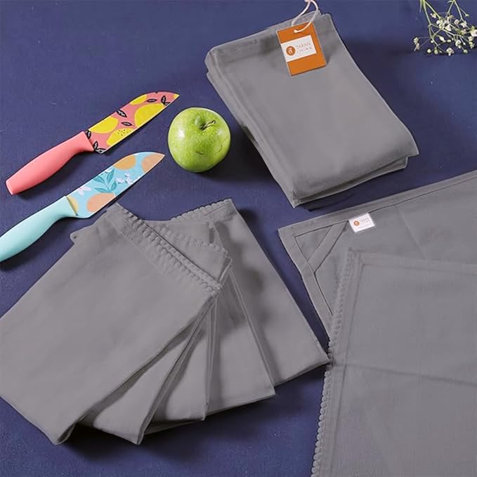 Hand Towels 100% Cotton Solid Kitchen Dish Cloths 18"x 28", Grey, Pack of 6 Decor Kitchen Hand Towel Reusuable Dish Towel for Cleaning & Drying Tea Towels Set with Hanging Loop