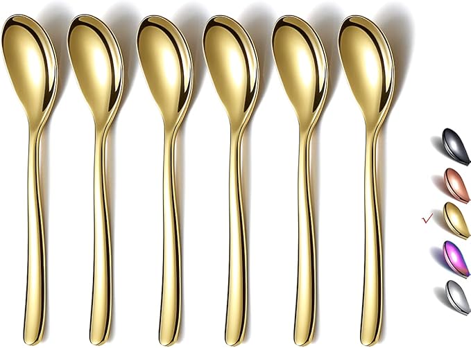 Gold Demitasse Espresso Spoons, 5.5'' Mini Coffee Spoons, Set of 6, Stainless Steel, Dishwasher Safe