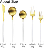 JASHII Flatware Silverware Set Stainless Steel Satin Finish Cutlery Set Service for 6, 30-Piece Spoons And Forks Kitchen Utensil Set, Dishwasher Safe (Matte White handle gold)