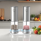 Electric salt and pepper grinder set with LED light. With USB port. Stainless steel automatic refillable 5 adjustable coarseness grinder