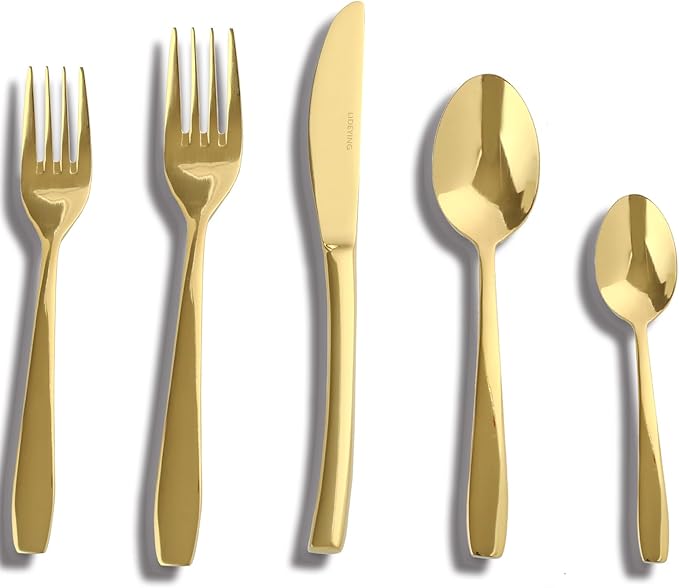Gold 40 Piece Silverware Set,Stainless Steel Flatware Set for 8,18/0 Rust-Proof Cutlery Set with Forks & Spoons,Mirror Polished Dishwasher Safe - Heavy Duty Tableware for Home & Dining