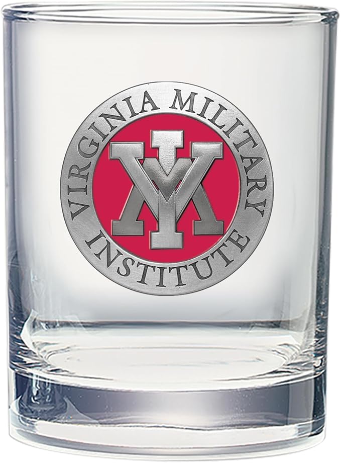 Heritage Pewter Virginia Military Institute Double Old Fashion | Double Rocks Glass 14 OZ for Liquor | Expertly Crafted Pewter Glass