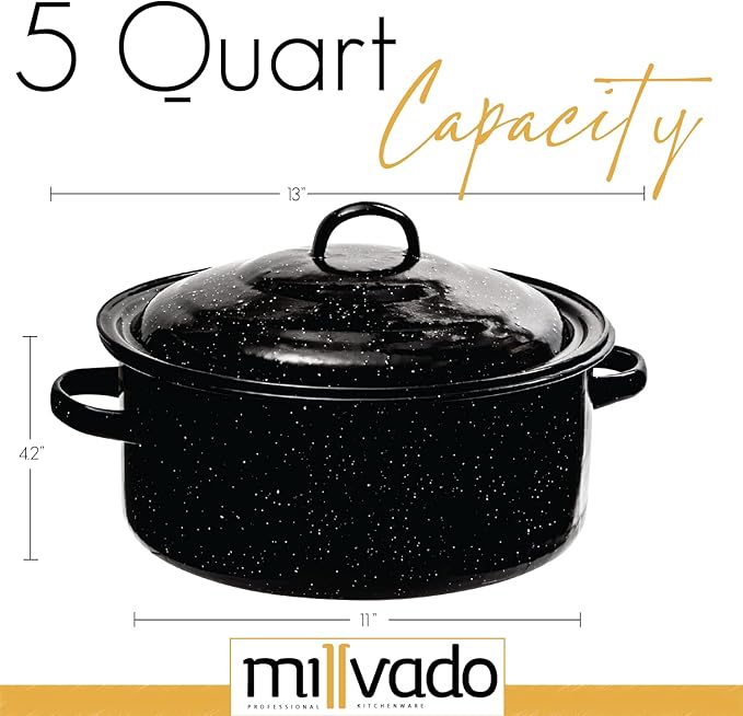 Granite 5 Qt Stockpot, Nonstick Soup Pot With Lid, Speckled Enamel Ware Cookware, Large Stock Pot For Boiling and Cooking, Big Granite Cooking Pot for Stovetop, Campfire, Outdoor Stove