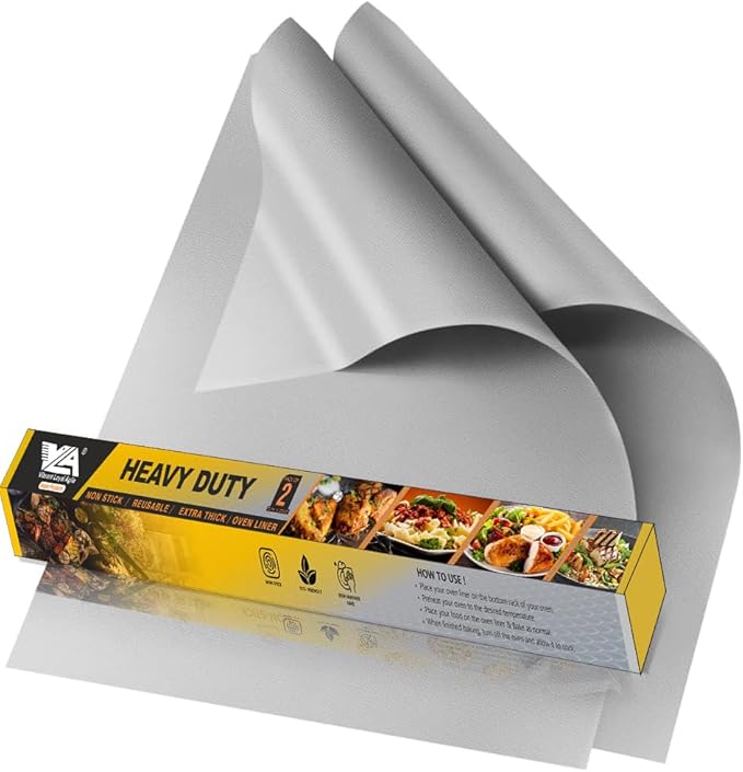 Oven Liners for Bottom, 2 Pack Large Thick Heavy Duty 100% Non-stick Reusable Teflon Mat, 25"x17" Baking Mat for Electric, Gas, Toaster Ovens, Grills (Silver)
