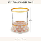 MACKENZIE-CHILDS Tumbler Glasses, Elegant Drinkware, Glasses with Gold Rim, 8 Ounces, Set of 2, Pink-and-White Rosy Check