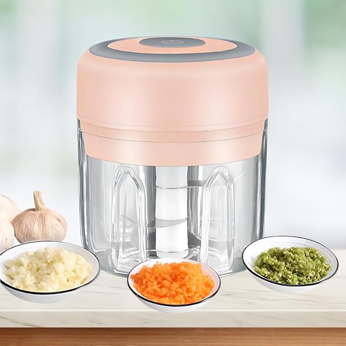 PINK - Mini Electric Food Processor and Garlic Chopper - 250ML, USB Charging, 3 Blades - Perfect for Chopping Vegetable, Pepper, Onion, Garlic, Ginger, Spice, Meat, Baby Food, and More (Pink)