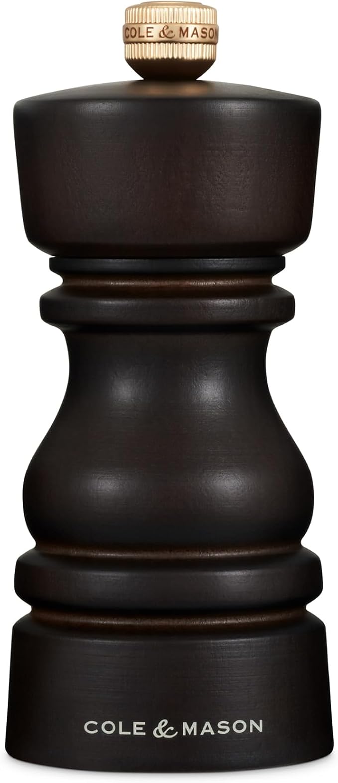 Cole & Mason London Refillable Spice Mill - Kitchen & Home Accessory - Table Black Pepper Grinder - Pepper Mill with Carbon Steel Mechanism - 5", Chocolate Wood