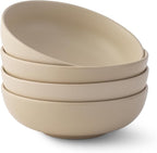 JoyJolt Mesa 30oz Stoneware Pasta Bowls Set of 4, Salad and Serving Bowls for Kitchen, Oatmeal Soup Dinner, Matte Beige, Dishwasher and Microwave Safe, Wide and Shallow Plate