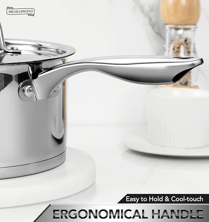 MICHELANGELO Stainless Steel Saucepan Set with Stainless Lids, Tri-Ply Bottom Sauce Pan with Lid, Sauce Pot Set 1QT & 2QT, Nonstick Saucepan, Dishwasher Safe