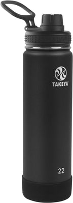 Takeya Actives Water Bottle with Spout Lid - Bottle with Double Stainless Steel Insulation - Dishwasher Safe & BPA-Free - Bottle with Spout Lid & Removable Bumper - 22 oz, Onyx