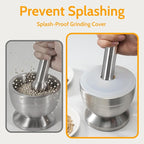 Mortar and Pestle, Sopito 18/8 Stainless Steel Spice Grinder Pill Crusher with Lid for Crushing Grinding Ergonomic Design with Anti Slip Base and Comfy Grip