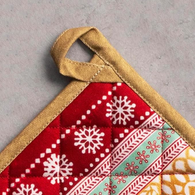 Maison d' Hermine Pot Holders Set 100% Cotton Heat Resistant Potholders 8" x 8" Hot Pads with Loop BBQ, Cooking, Baking, Grilling, Kitchen, Handling Hot Pans (Pack of 2, Sofia)