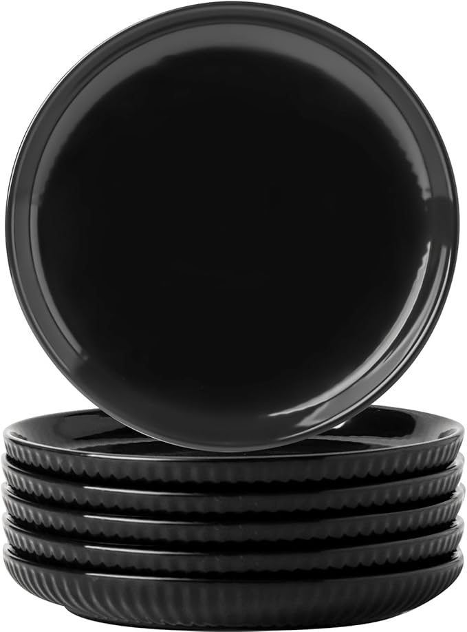 Hasense Black Dinner Plate Set of 6, 10 Inch Ceramic Plates for Kitchen, Large Salad Plates for Lunch, Dinnerware Dish for Restaurant, Home, Microwave Safe Dish for Mother's Day & Housewarming Gift