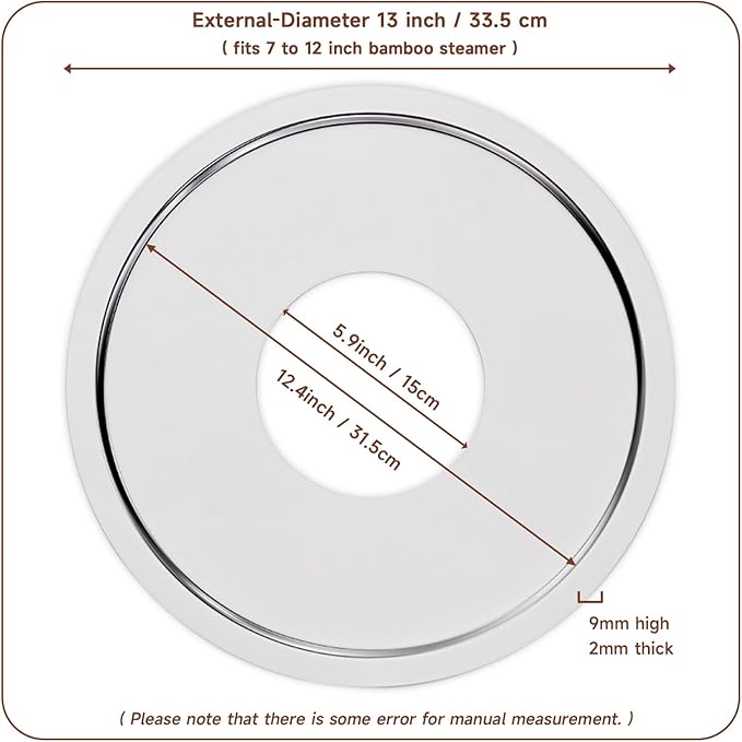 Stainless Steel Steamer Ring | 13 Inch, Fits 7 to 12 Inch Bamboo Steamer | Steaming Adapter for Steam Pot, Asian Food, Dumpling, Dim Sum, Rice, Veggie for Cooking Basket