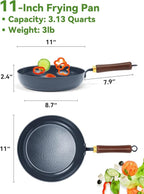 Nonstick Frying Pan, 11-Inch Enameled Carbon Steel Pan, Stay-Cool Wooden Handle Stir-Fry Pan, Non Toxic, PTFE & PFOA Free Oven-Safe, Season-Free Carbon Steel Skillet For All Stovetops