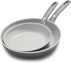 GreenPan Dover 8" and 10" Frying Pan Skillet Set, Healthy Ceramic Nonstick Coating, PFAS-Free, Dishwasher Safe, Comfort Grip Handle, Gray