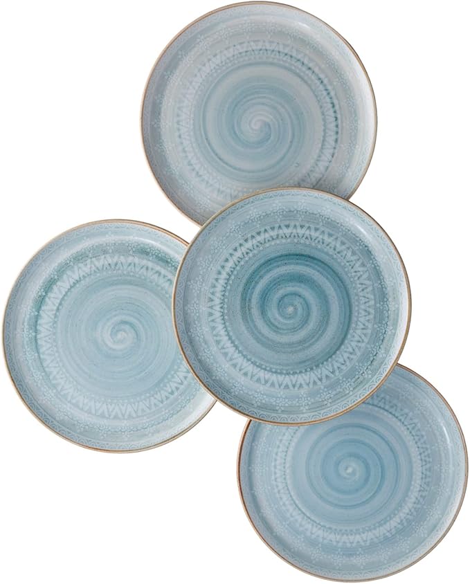 Corona Ceramic SALAD PLATES Set of 4 | Congo 8.4 inch Dish Set | Microwave Oven Dishwasher Safe | Scratch Resistant Modern Rustic Dinnerware |Ethnic desing | platos ensalada