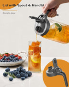 | 2 Pack | 64oz | Glass Pitcher with Lid Wide Mouth, 2 Quart (1.9 Liter) Mason Jar Pitcher with Lid and Spout, Leakproof Water Jug for Water, Juice, Tea, Iced Coffee, Milk Storage, Grey