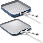 Caraway Griddle Pan & Grill Pan Duo - Non-Stick Ceramic Coated - Non Toxic, PTFE & PFOA Free - Oven Safe & Compatible with All Stovetops – Navy