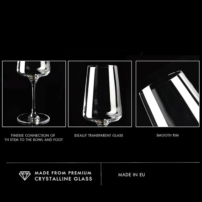 Krosno Red Wine Glasses | Elegant Design | Set of 6 | 16.9 oz | Infinity Collection | Ideal for Home, Restaurants and Receptions | Dishwasher Safe | Lead-Free Crystal Glass