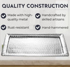 Monarch Abode Hand Hammered Metal Serving Tray, 16-Inch Nickel Finish – Rectangle Serving Platter, Large Serving Tray for Party, Fruit Platter, Dessert Trays, Serving Dishes